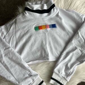 Urbane by Charles Jay Cancer Ribbon Support 93’ Rainbow Cropped Sweatshirt